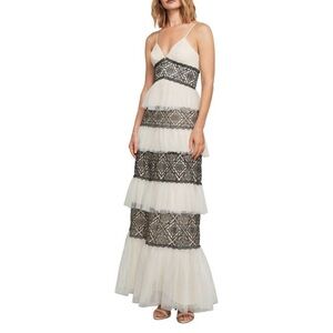 BCBGMaxAzria White Cream Tiered Ruffled Maxi Dress
